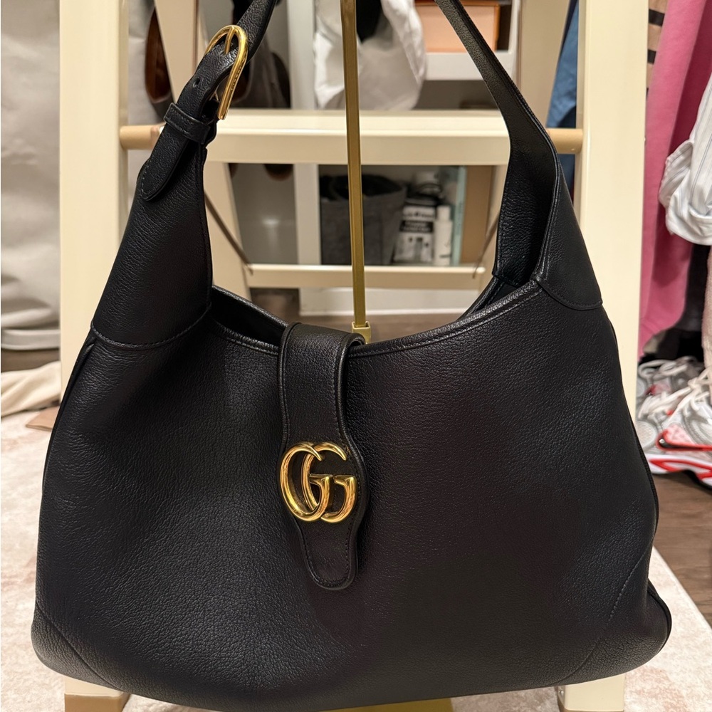Gucci Black Leather Hobo with Gold Double-G